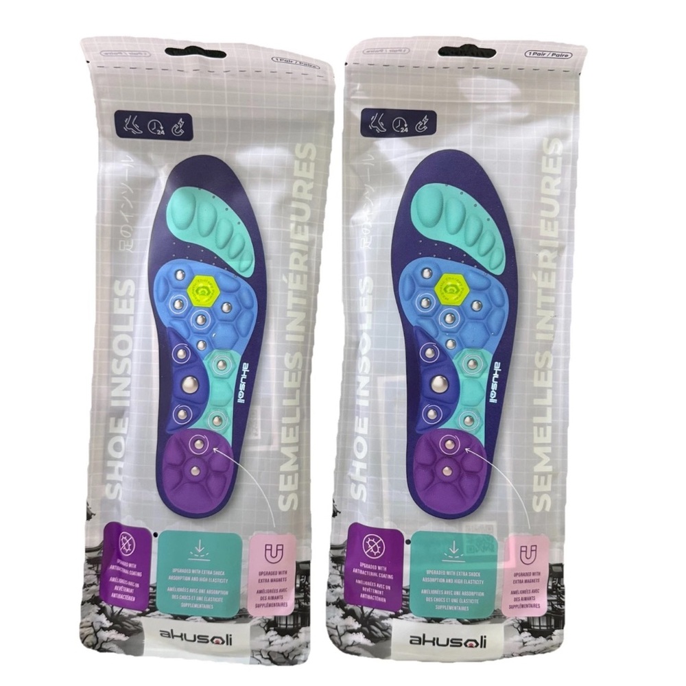 Akusoli Magnetic Acupressure Shoe Insoles Pain Relief Feet Fatigue Size S/M Lot